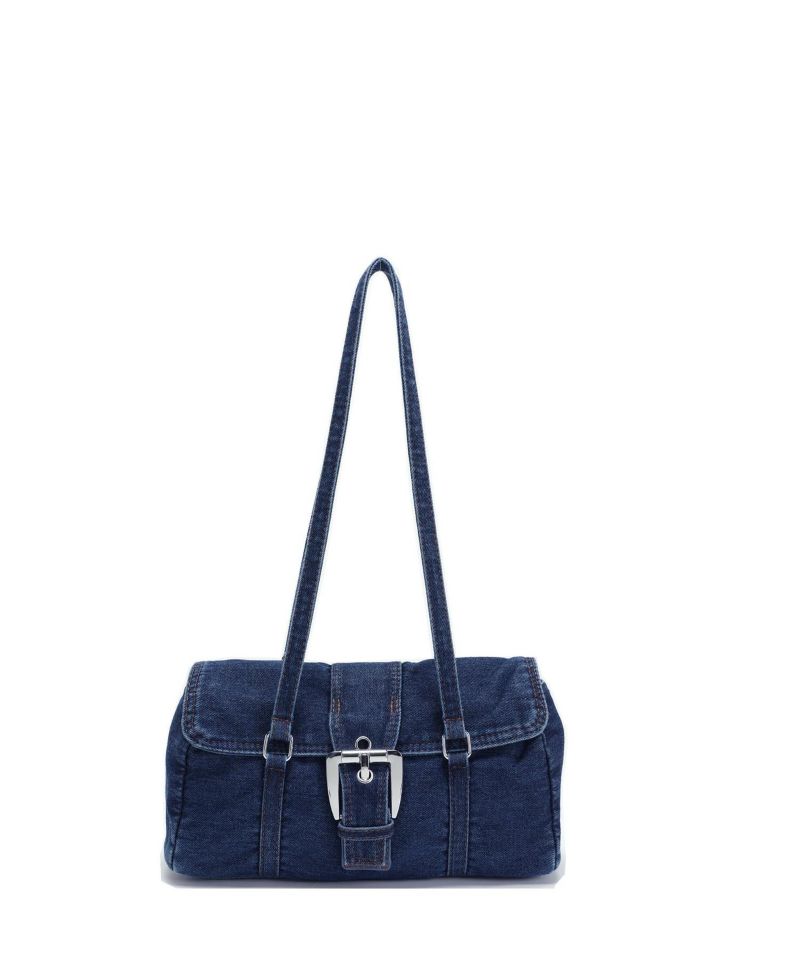 Denva Denim Baguette Shoulder Bag for Women East West Handbag Buckle Detail Casual Chic Everyday Purse