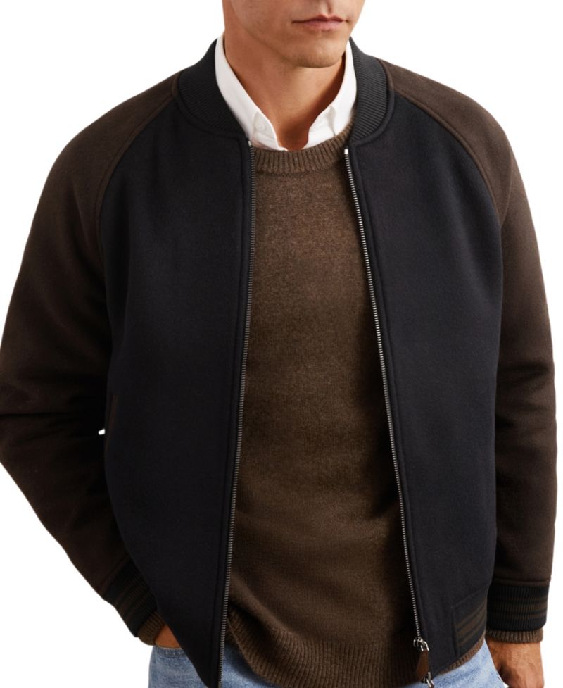 Men's Rylan Wool-Blend Colour-Block Bomber Jacket