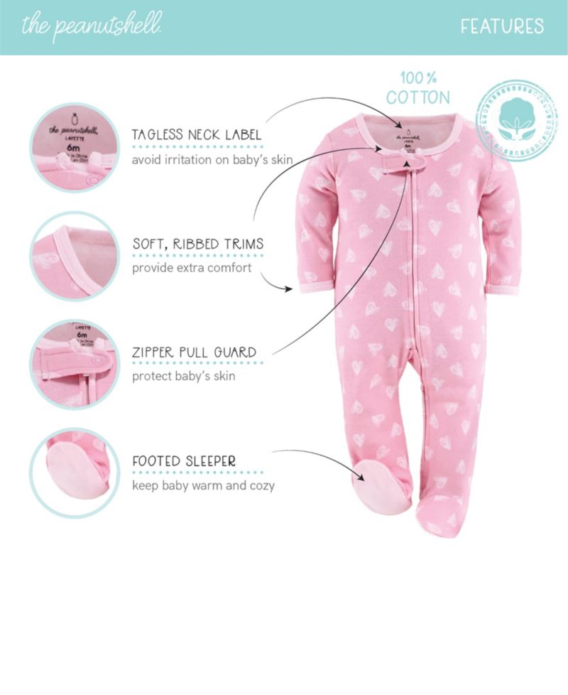 Baby Girls Sleep n Play Footed Pajamas Sleepwear Set, 0-3 Months, Pink, 3-Pack