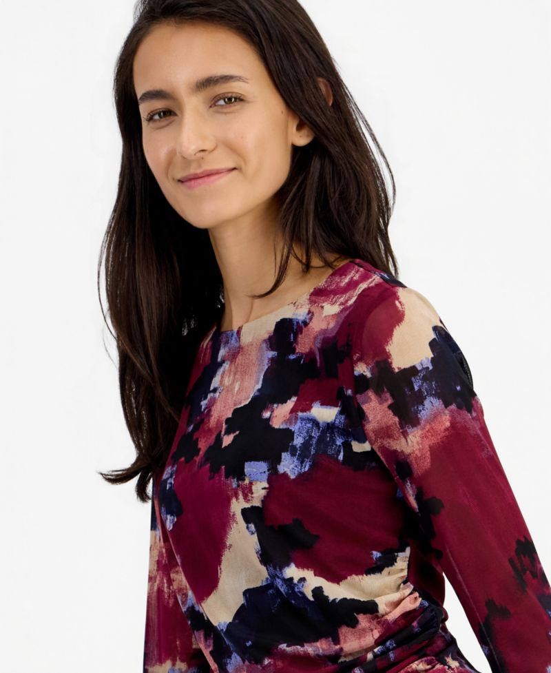 Women's Long-Sleeve Crewneck Ruched Top