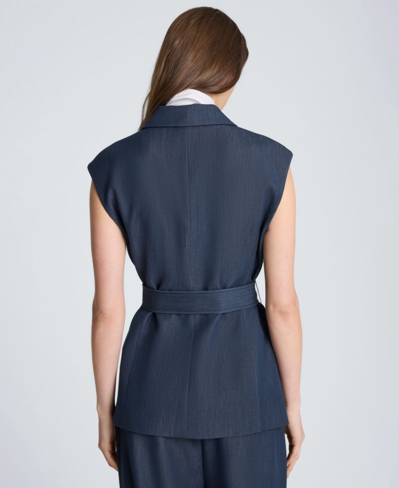Women's Belted Notch Collar Vest with Detachable Shirt