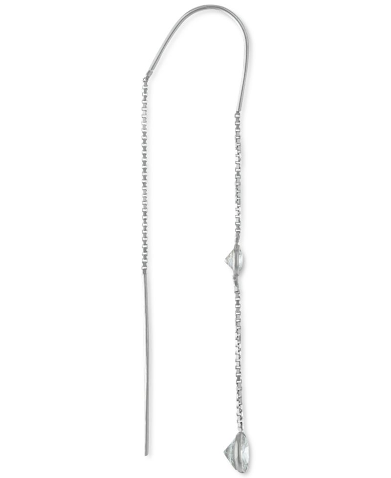Crystal Box Chain Threader Earrings in Sterling Silver