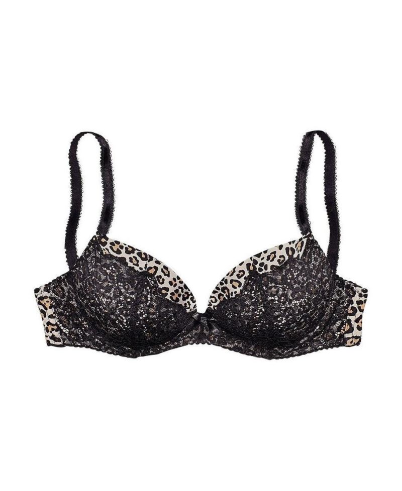 Women's Animal Print Lace Underwire Push-Up Padded Push-Up Bra