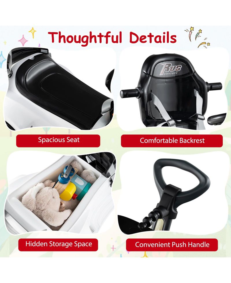 3-in-1 Sliding Walker w/ Adjustable Canopy Horn Music & Light for Boys & Girls