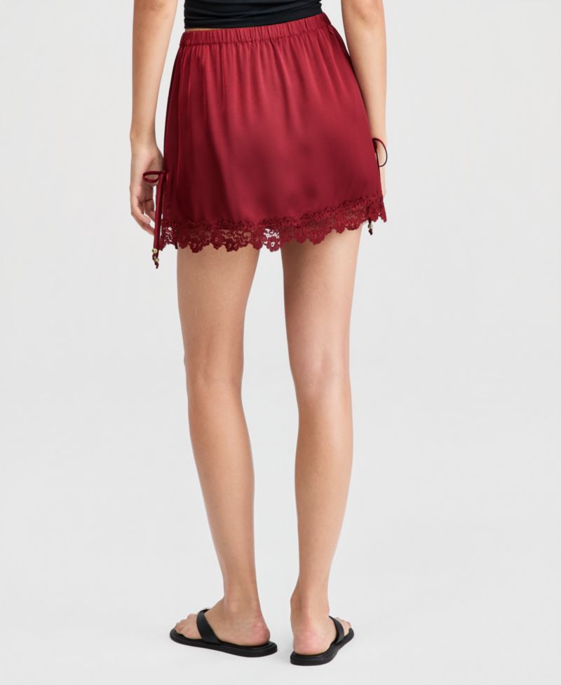 Women's Satin Lace-Trim Mini Skirt