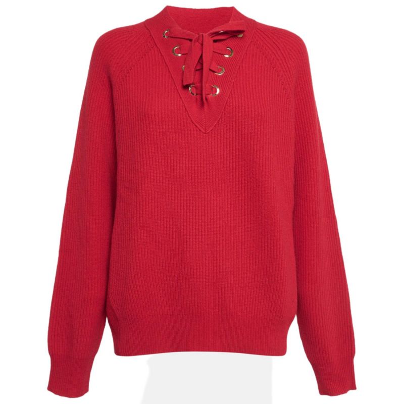 Women's Pre-Owned Zadig and Voltaire Red Rib Knit Lace-Up Kassy Lc Sweater