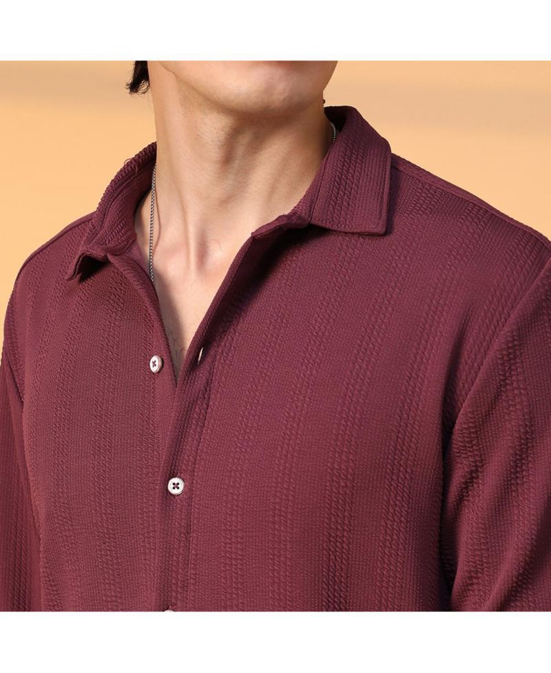 Men's Burgundy Red Rope-Textured Shirt