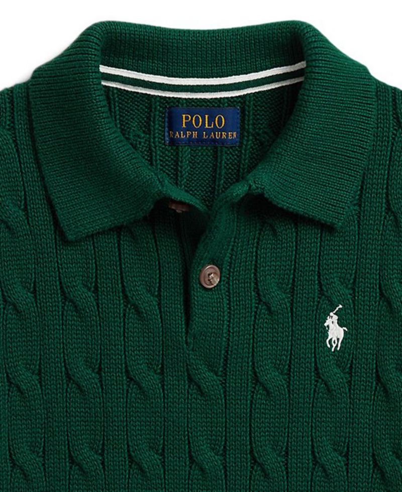 Boys' 2-7 Cable-Knit Cotton Polo Sweater