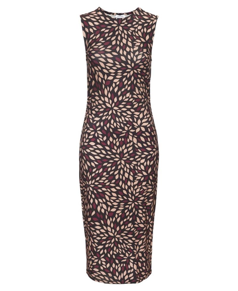 Women's Printed High Neck Fitted Everyday Comfort Midi Dress