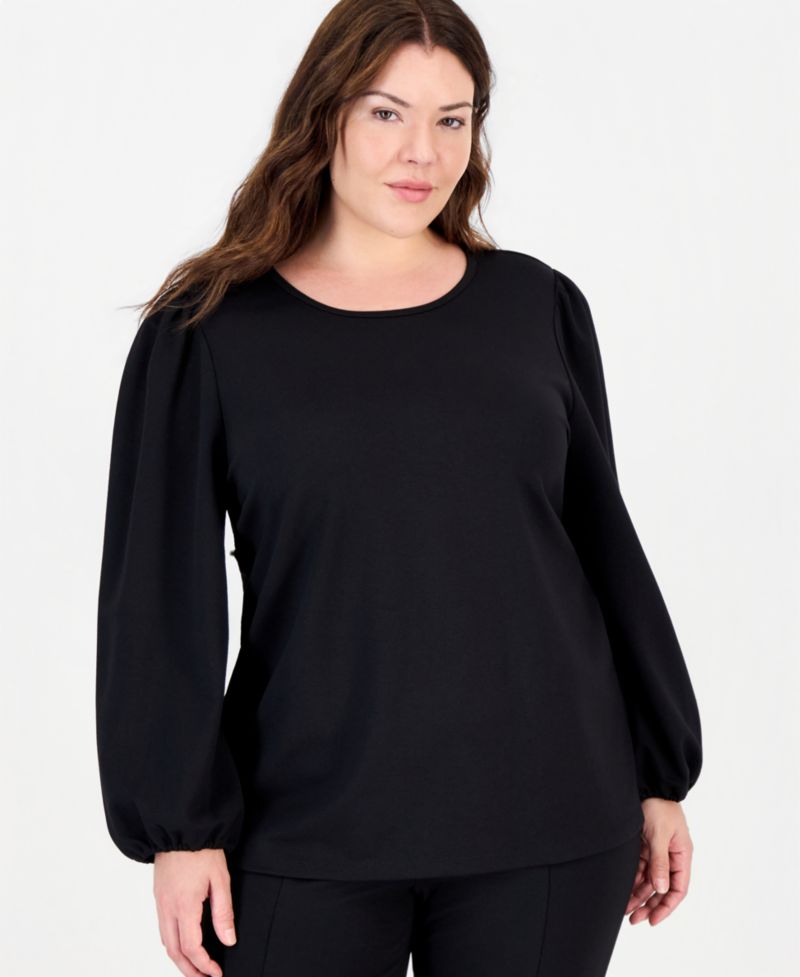 Women's Plus Size Serenity Puff-Sleeve Crewneck Knit Blouse