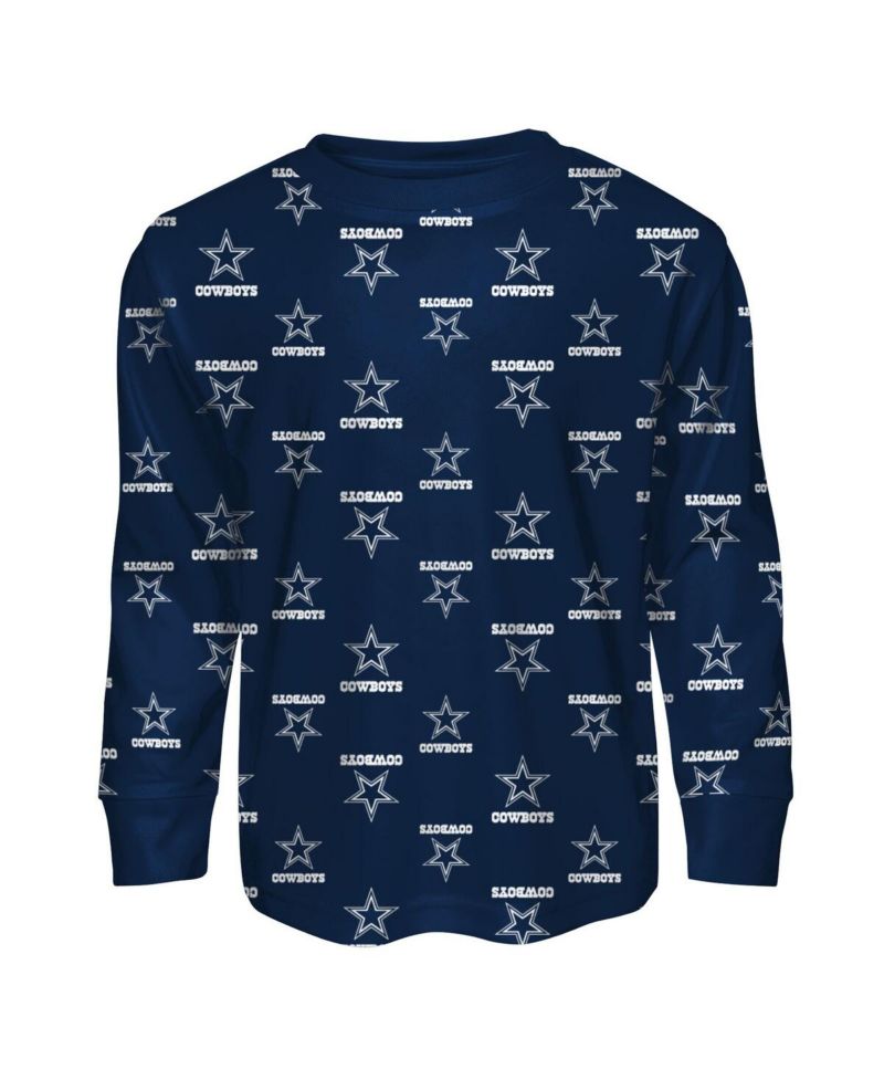 Big Boys and Girls 2-Piece Navy Dallas Cowboys All-Over-Print Long Sleeve T-Shirt and Pants Sleep Set