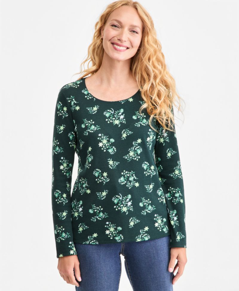 Women's Printed Long-Sleeve Scoop-Neck Top