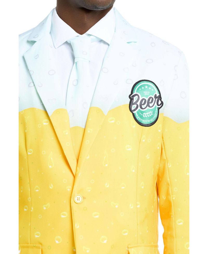 Men's Beer Suit - With Bottle Opener Tie Slim Fit - Yellow