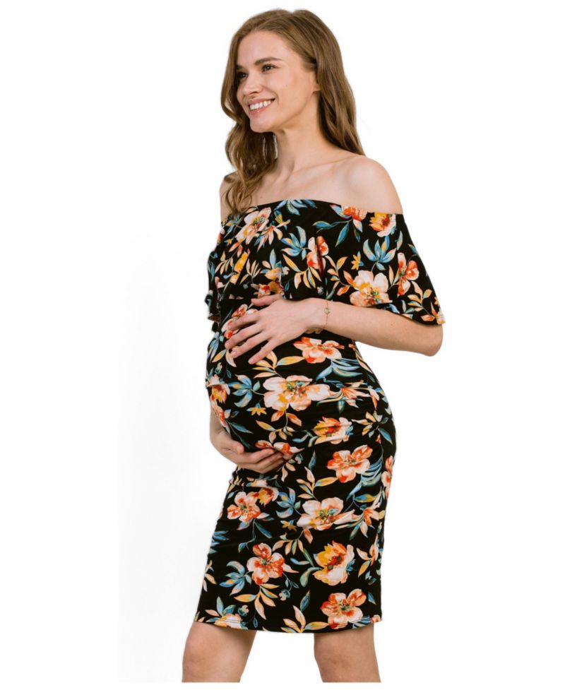 Women's Bodycon Floral Off-the-Shoulder Ruffle Dress