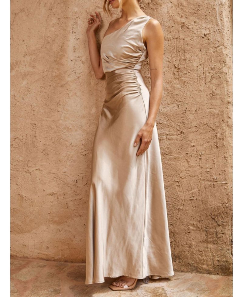Women's One Shoulder Satin Bridesmaid Dress