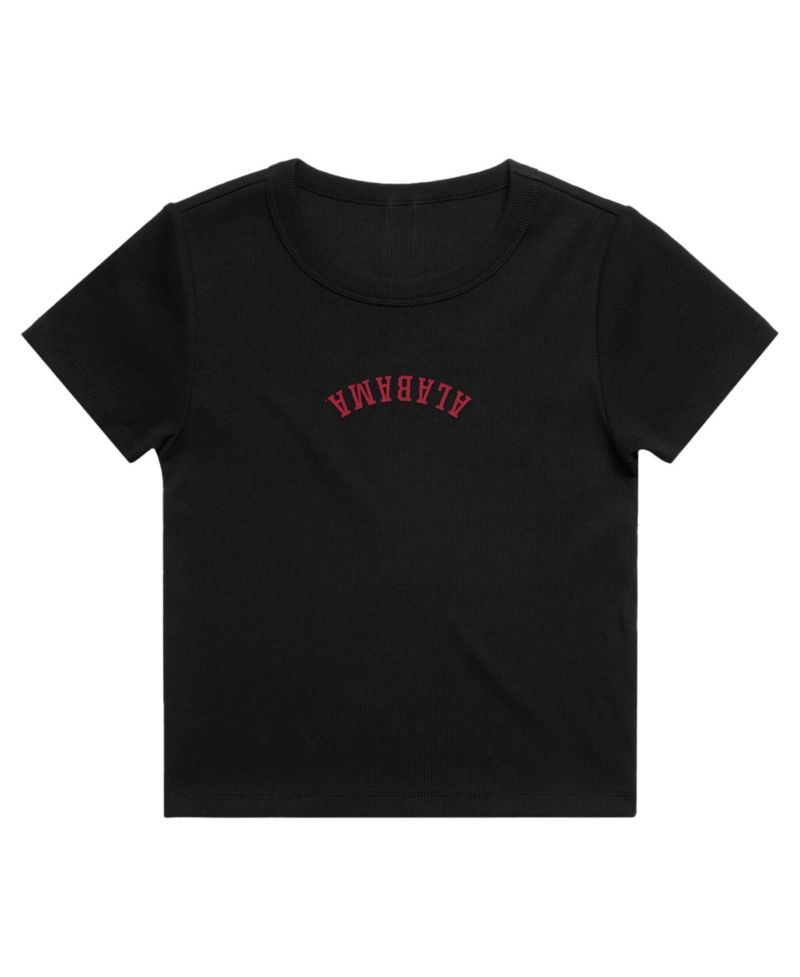 Women's Black Alabama Crimson Tide Upside Down Embroidery Ribbed Cropped T-Shirt