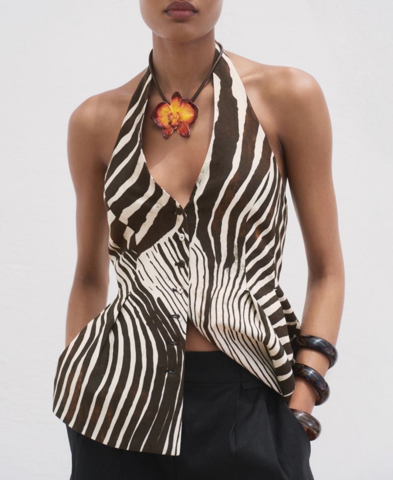 Women's Zebra-Print Linen Vest