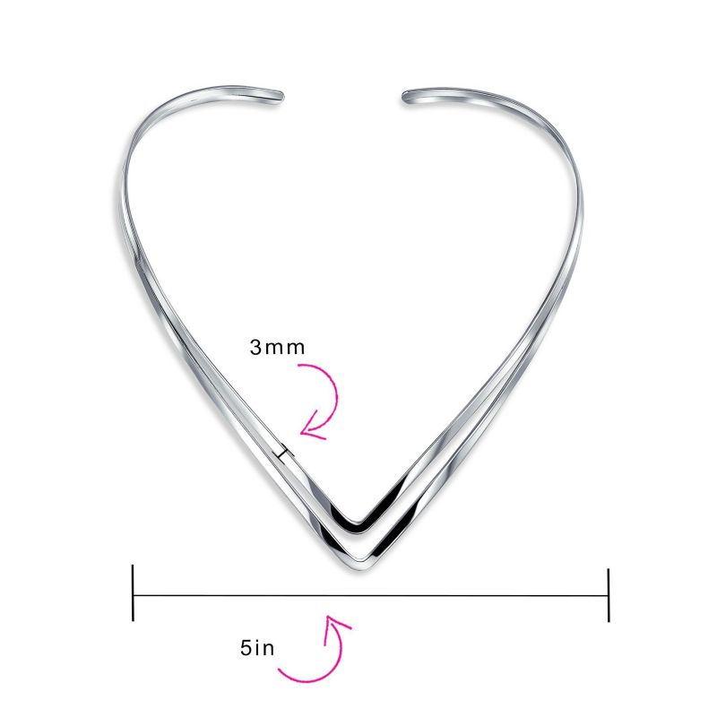 Double V Shape Geometric Collar Statement Necklace .925 Sterling Silver