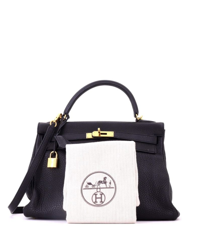 Pre-Owned Hermes Kelly 32 Handbag Black Togo with Gold Hardware