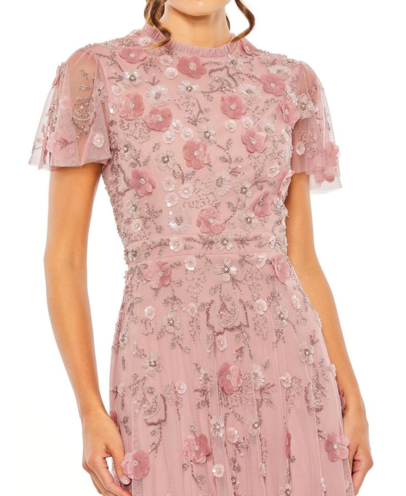 Women's Embellished High Neck Cap Sleeve A Line Dress