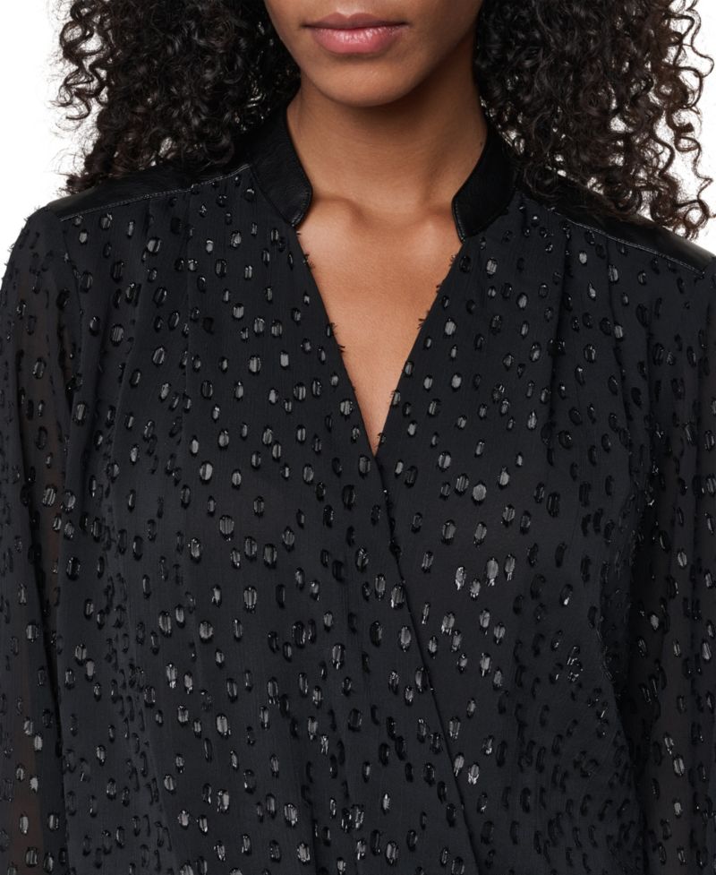 Women's Clip Dot Surplice V-Neck Long-Sleeve Blouse