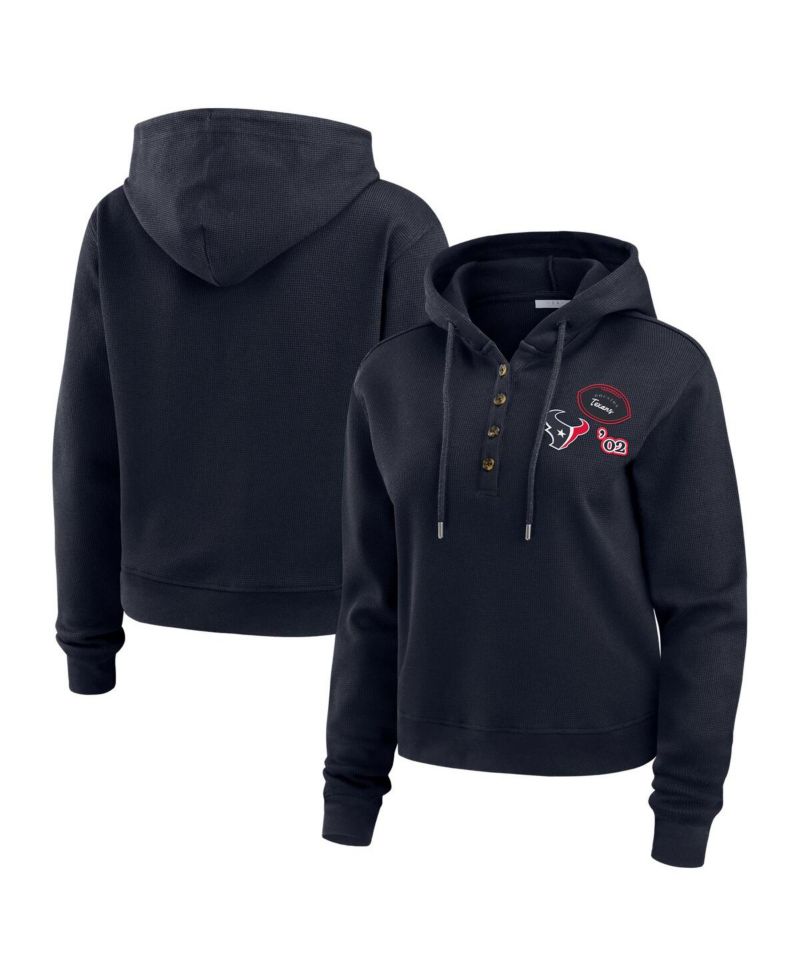 Women's Navy Houston Texans Waffle Hoodie Pullover Top