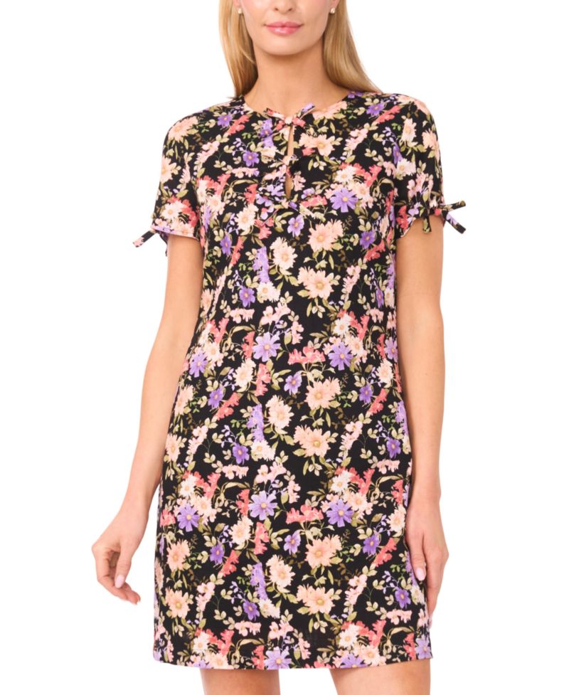 Women's Linen-Blend Floral Bow Detail Mini Dress