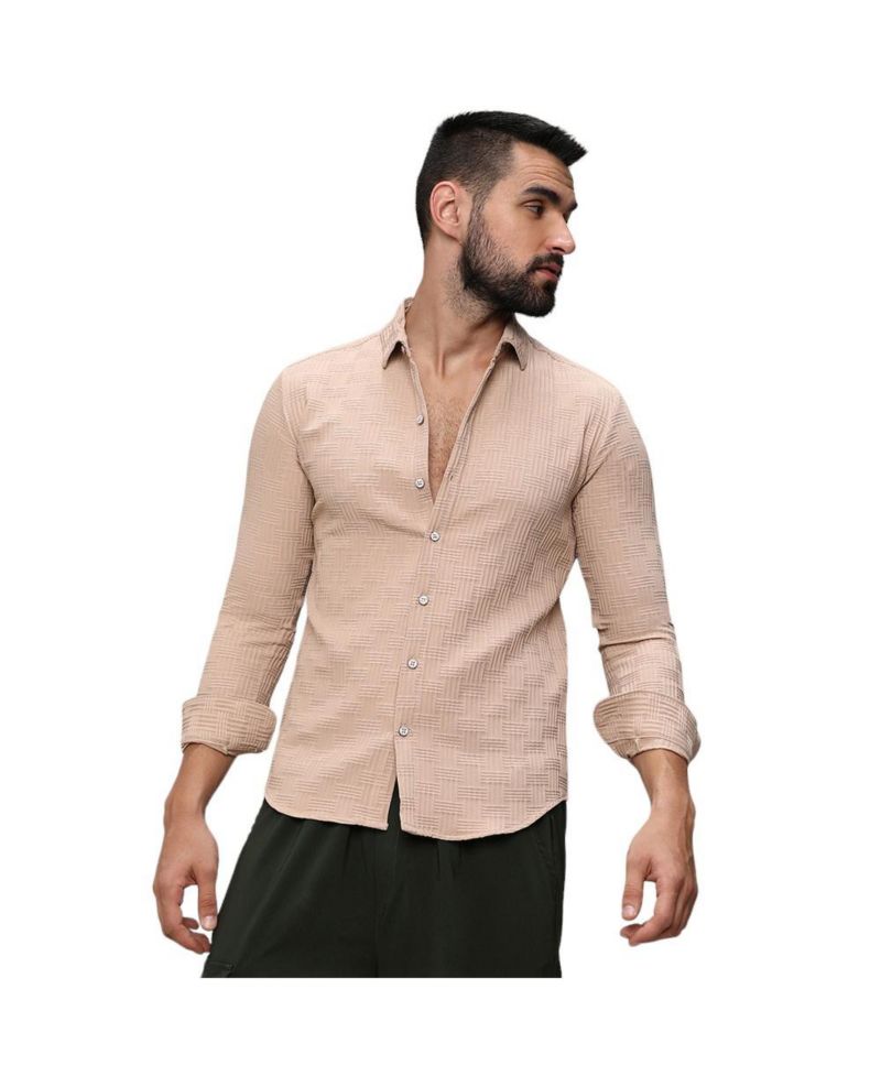 Men's Beige Self-Design Intertwine Shirt