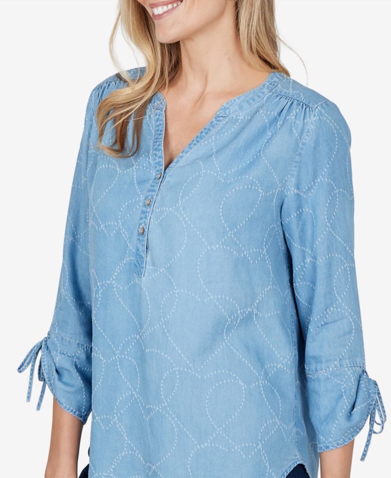 Petite 3/4-Sleeve V-Neck Heart-Print Blouse