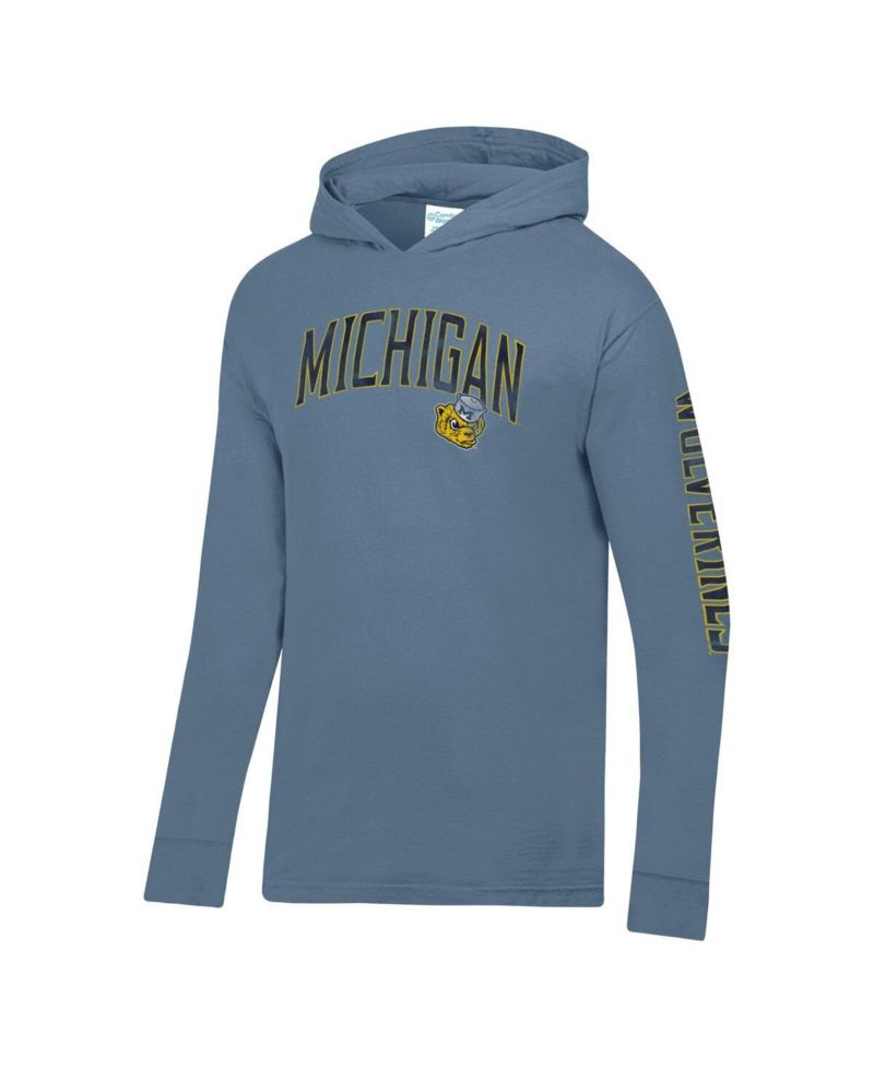 Men's Blue Michigan Wolverines Long Sleeve Hooded T-Shirt