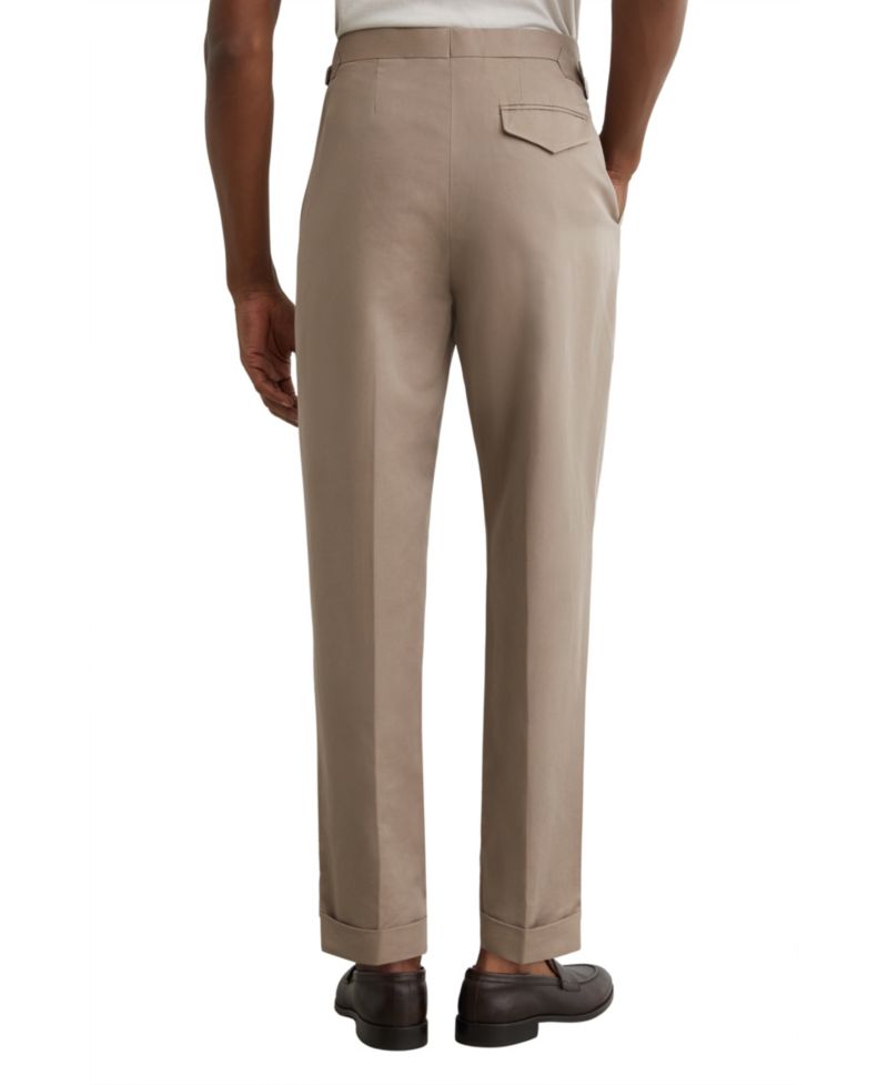 Men's Com Cotton-Linen Blend Tapered Pleated Trousers Pants