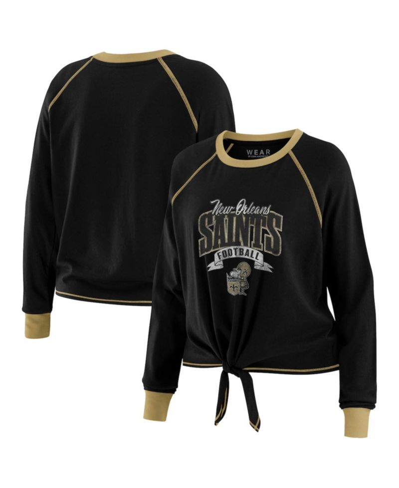 Women's Black/Gold New Orleans Saints Tie-Front Long Sleeve Top