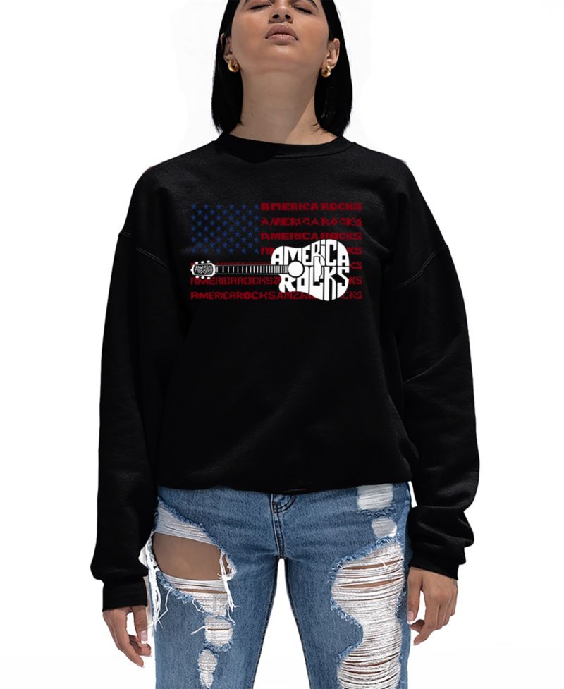 Women's America Rocks Word Art Crew Neck Sweatshirt