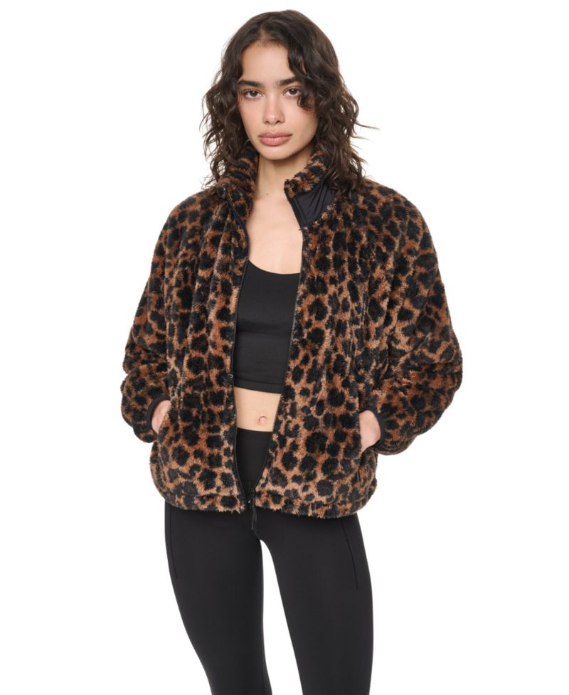 Women's Printed Sherpa Fleece Mock Neck Jacket