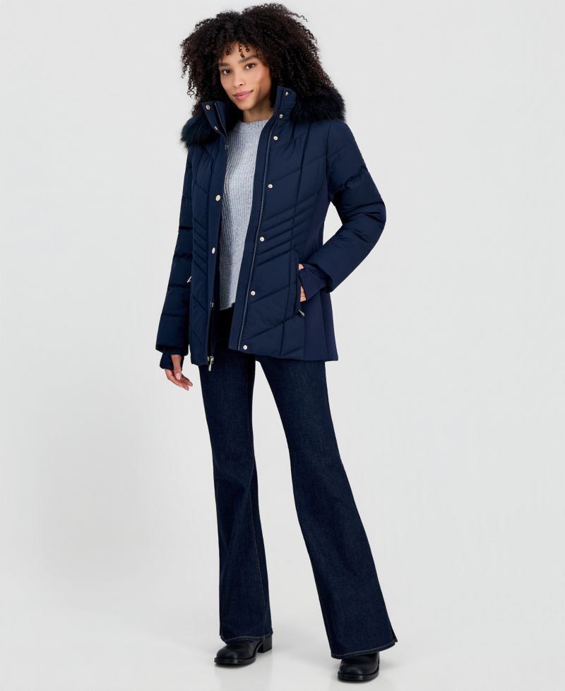 Women's Faux-Fur-Trim Hooded Puffer Coat, Created for Macy's