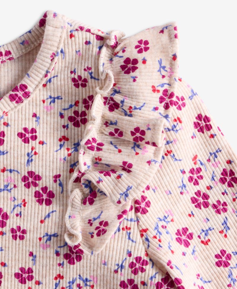 Toddler Girls' 2T-5T Floral-Print Long-Sleeve Ruffled Cotton-Blend Shirt