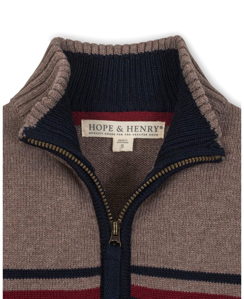 Hope and Henry Little and Big Boys' Organic Long Sleeve Half Zip Sweater with Engineered Stripe