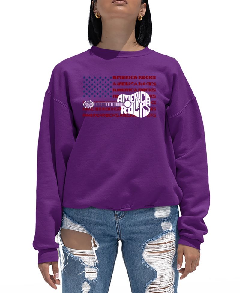 Women's America Rocks Word Art Crew Neck Sweatshirt