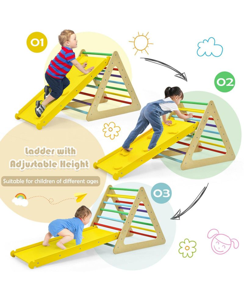 3-in-1 Wooden Triangle Ladders and Reversible Ramp, 3-Piece Set