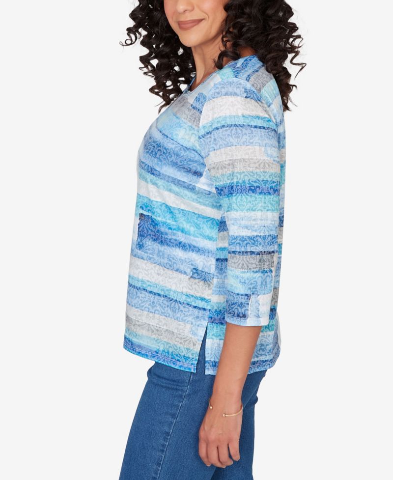 Women's Classic Brushstroke Biadere Embellished Neck Top
