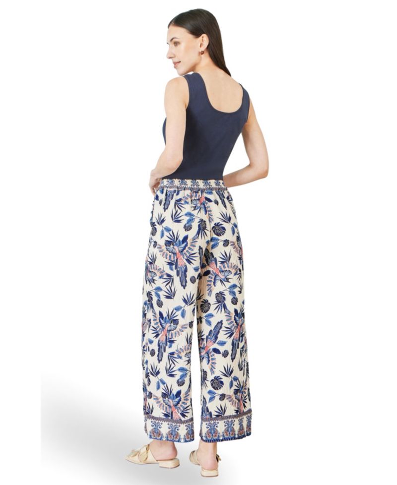 Women's Bird Print Viscose Wide Leg Trousers