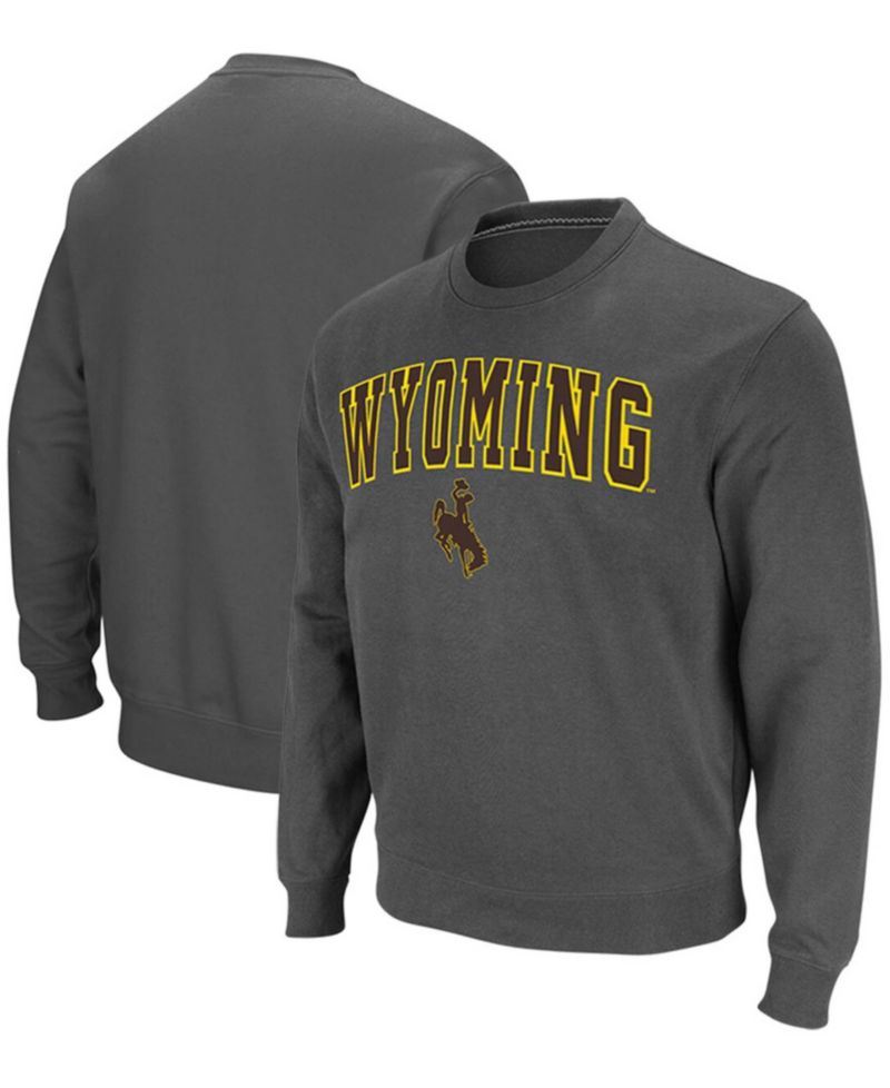 Men's Charcoal Wyoming Cowboys Arch & Logo Tackle Twill Pullover Sweatshirt