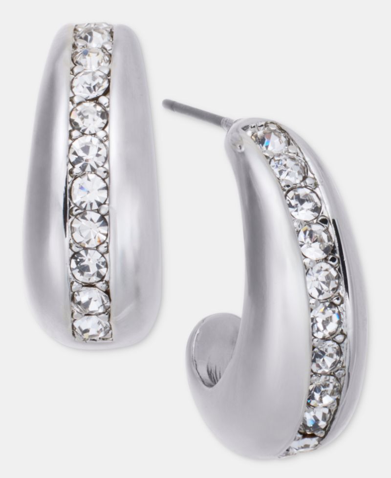 Pav&eacute; Crystal J-Hoop Earrings
