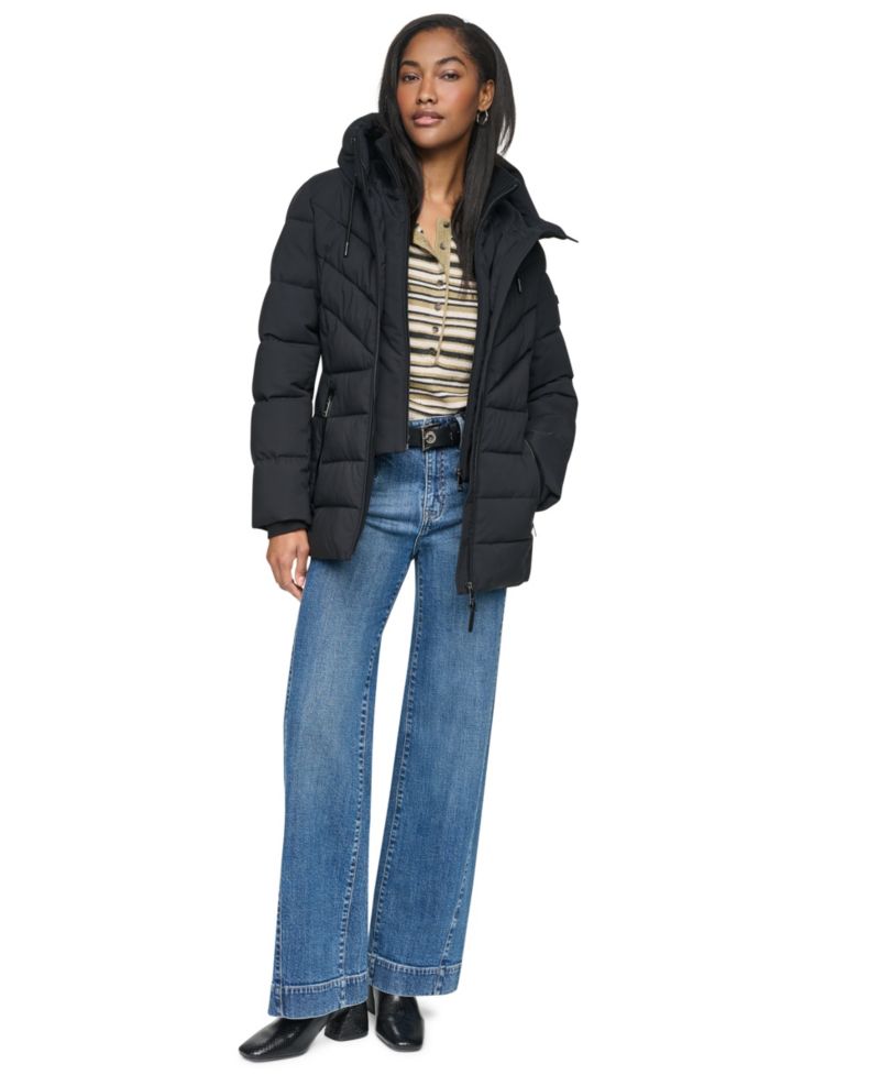 Women's Bibbed Knit Collar Puffer Coat