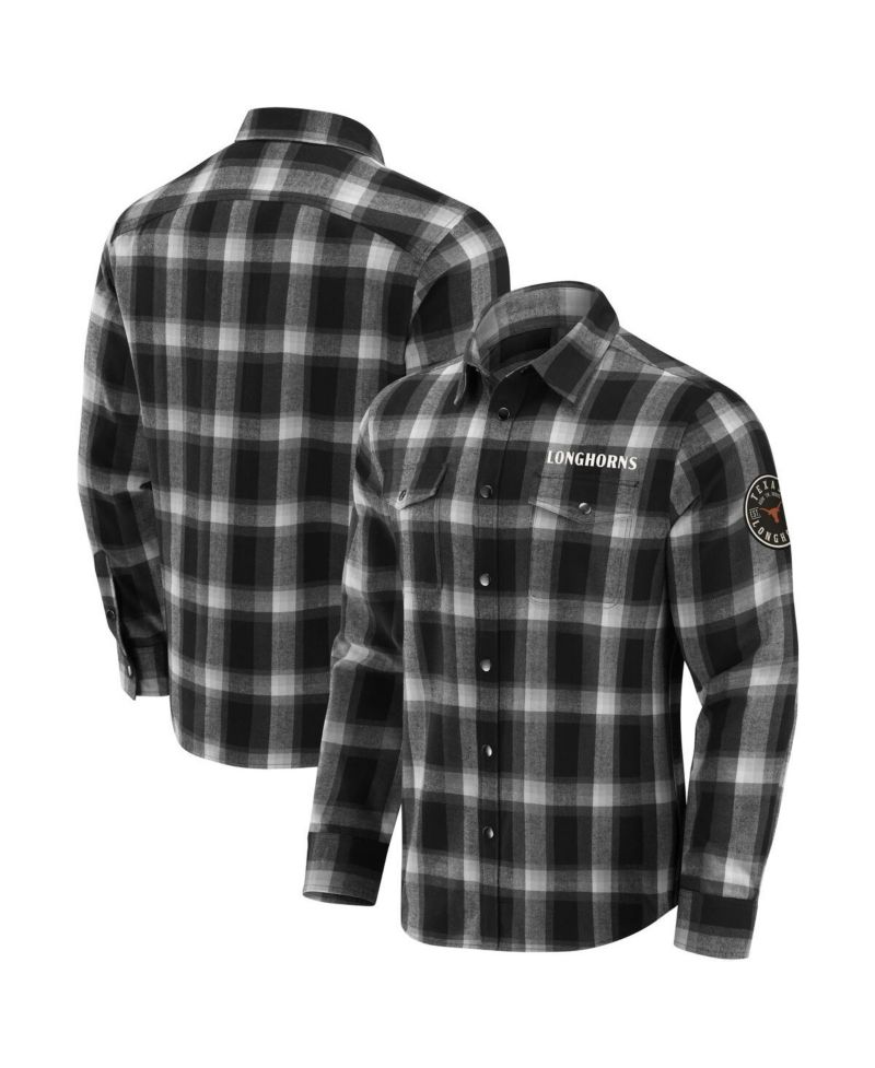 Darius Rucker Collection by Men's Black Texas Longhorns Flannel Plaid Full-Snap Shirt