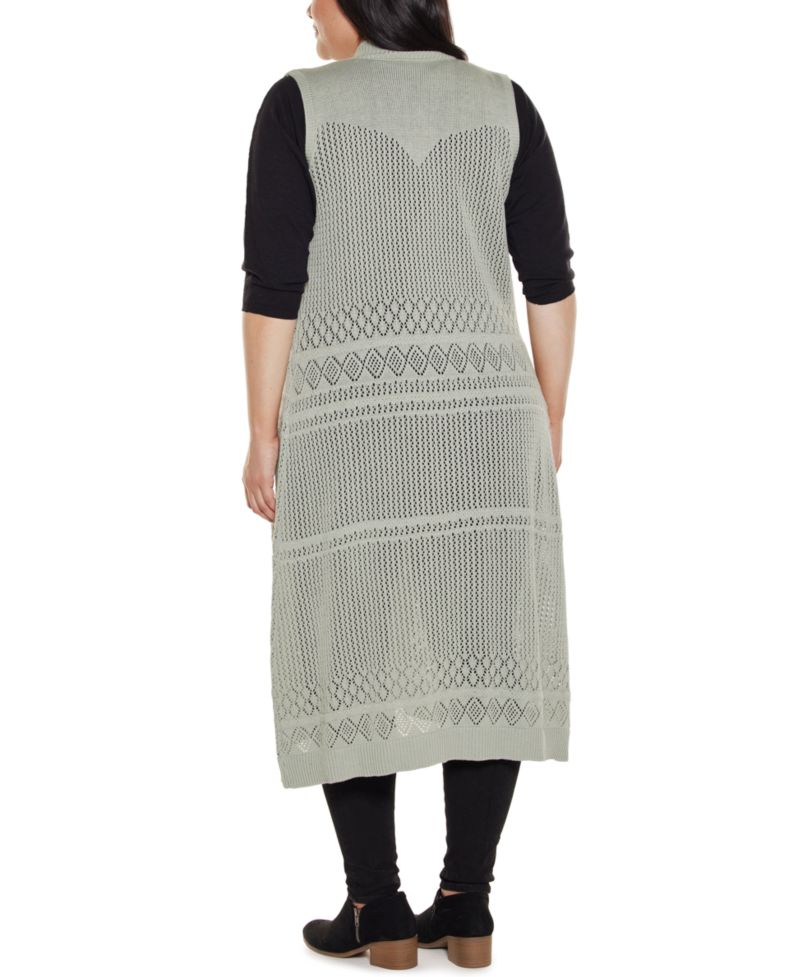 Plus Size Pointelle Sleeveless Duster Cardigan