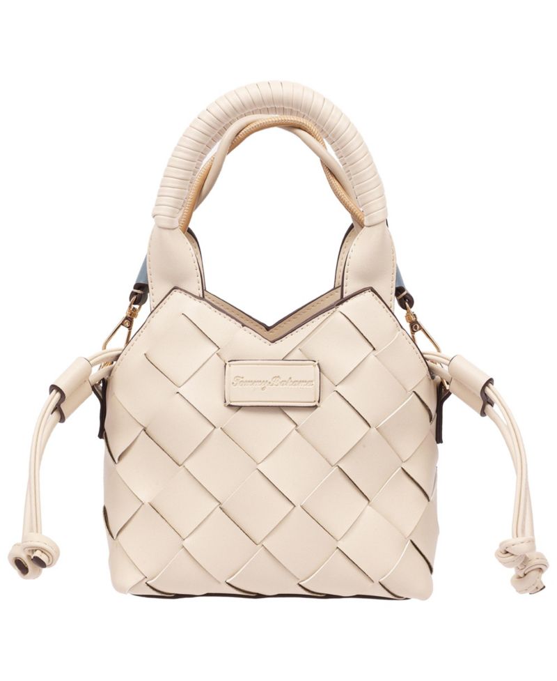 Demi Mini Woven PU Tote - Mini Woven Faux Leather Top Handle and Crossbody Bag