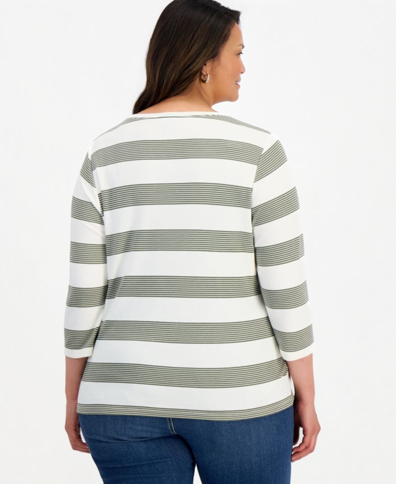 Petite Printed 3/4-Sleeve Henley Top