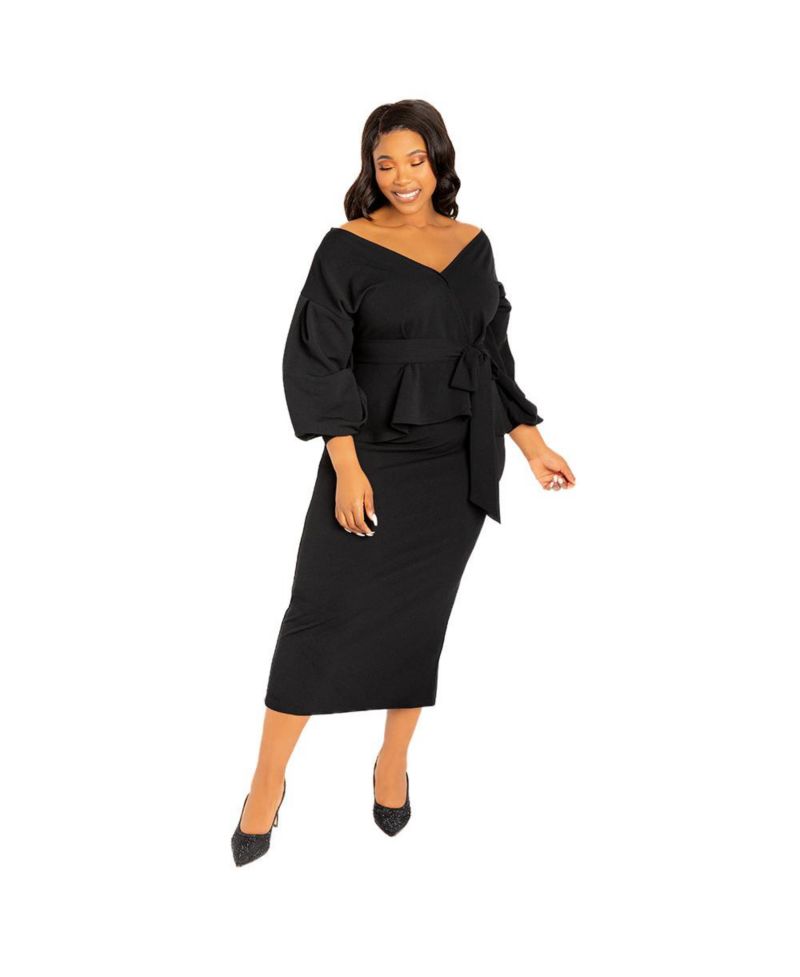Plus Size Off Shoulder Peplum Midi Dress