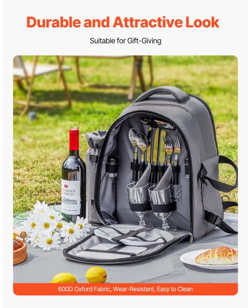 2-Person Picnic Backpack with Insulated Cooler, Blanket and Tableware Set